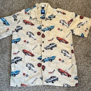 Men's Casual Corvette Button Down Shirt - Cream with Car Print